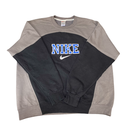 Nike Reworked Sweatshirt Men XL Grey Black Embroidered Spellout Logo Vintage Y2K