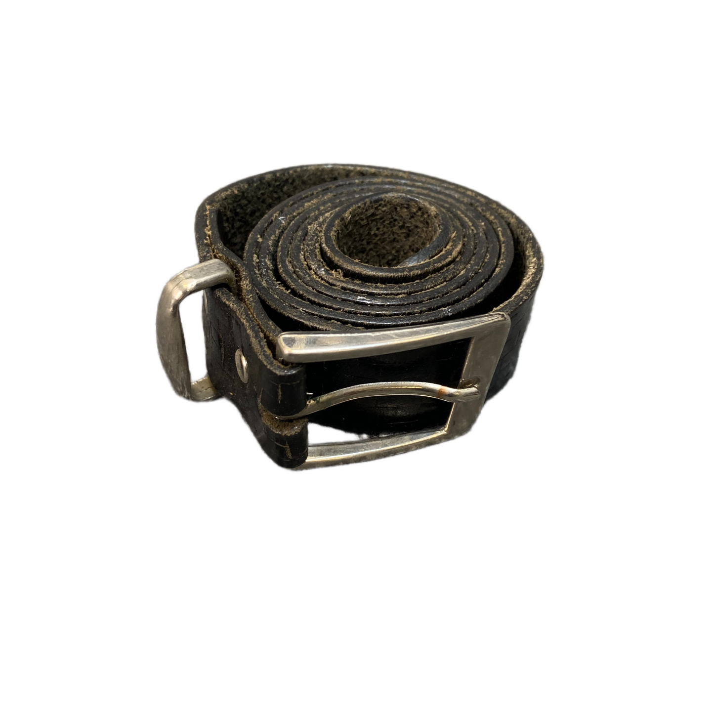 Waist Belt Mens Black Leather Woven Adjustable Silver Pin Buckle 36 inches