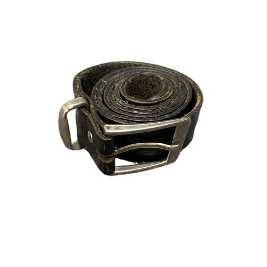 Waist Belt Mens Black Leather Woven Adjustable Silver Pin Buckle 36 inches