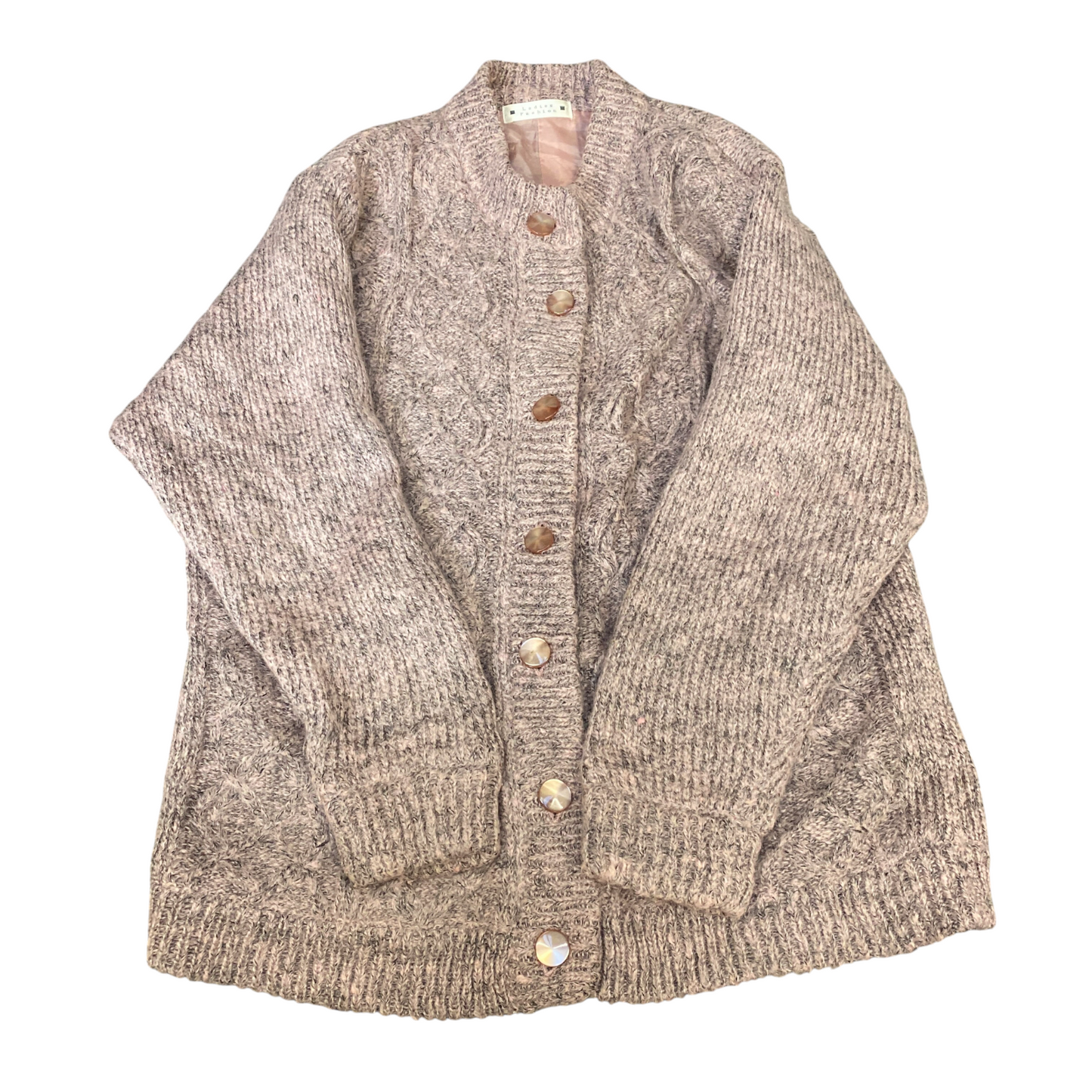 Ladies Fashion Cardigan Jumper Womens Medium Pink Lined Long Sleeve Button Front