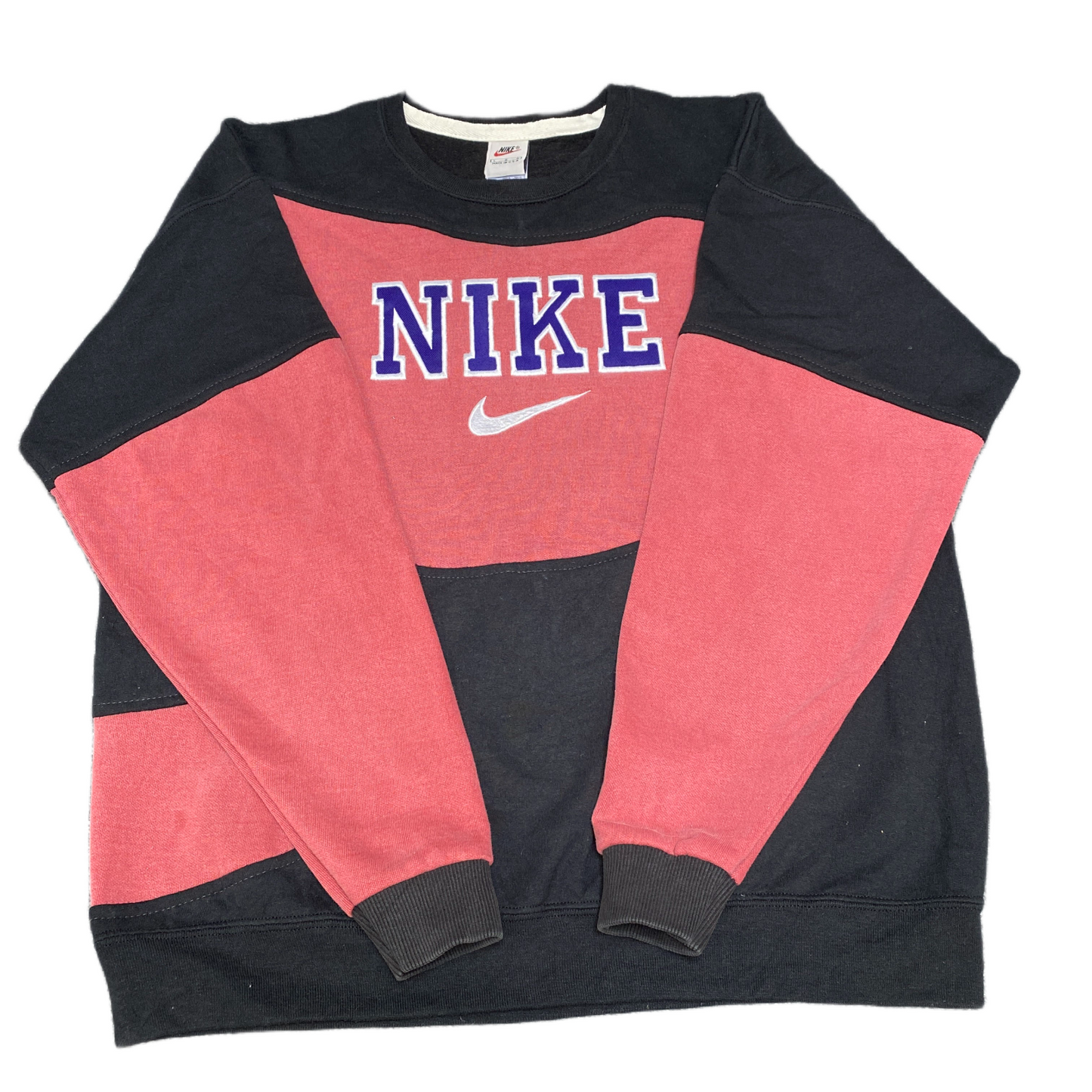 Nike Reworked Sweatshirt Mens L Black Pink Embroidered Spellout Logo Vintage Y2K