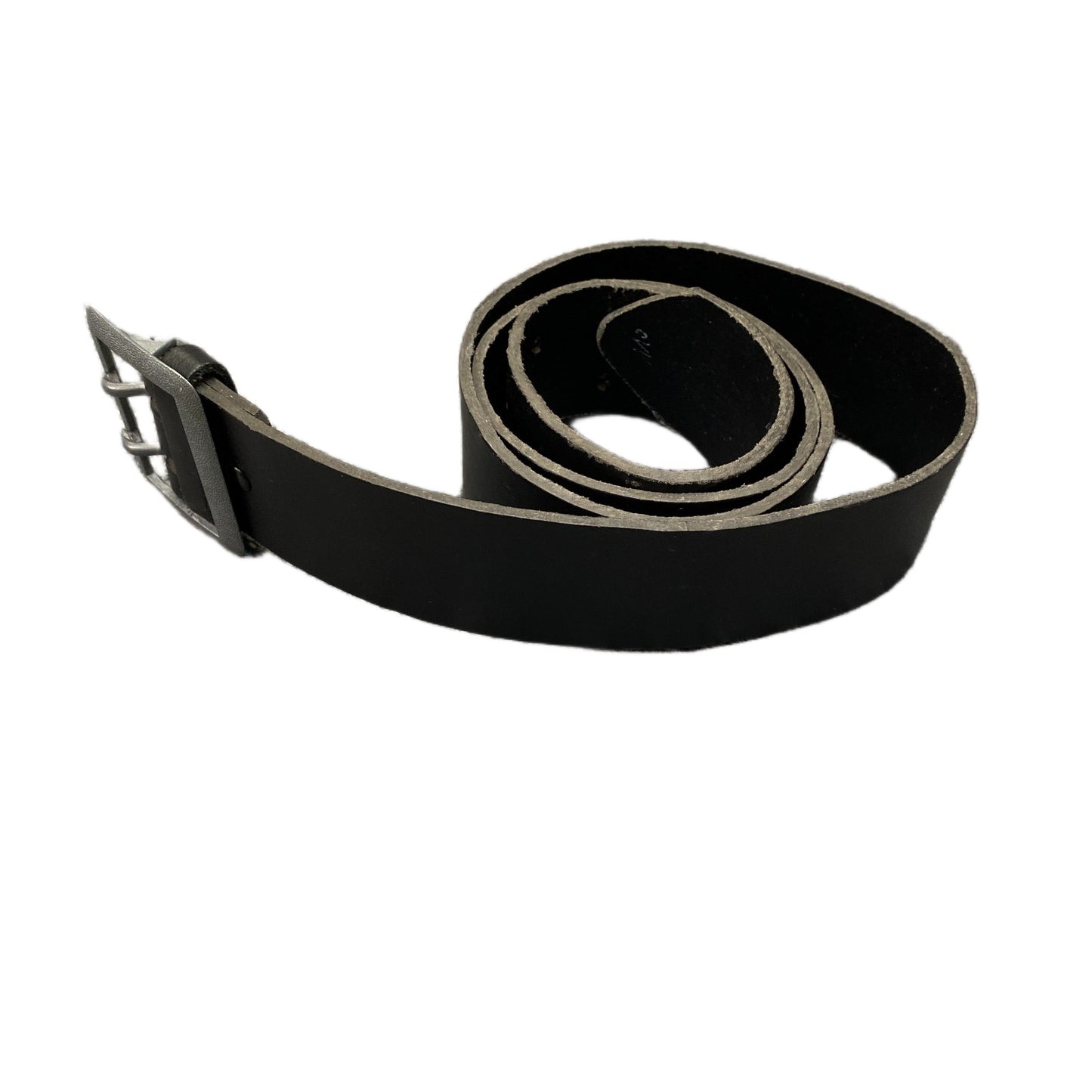 Waist Belt Mens Black Leather Adjustable Silver Double Pin Buckle 42 Inches