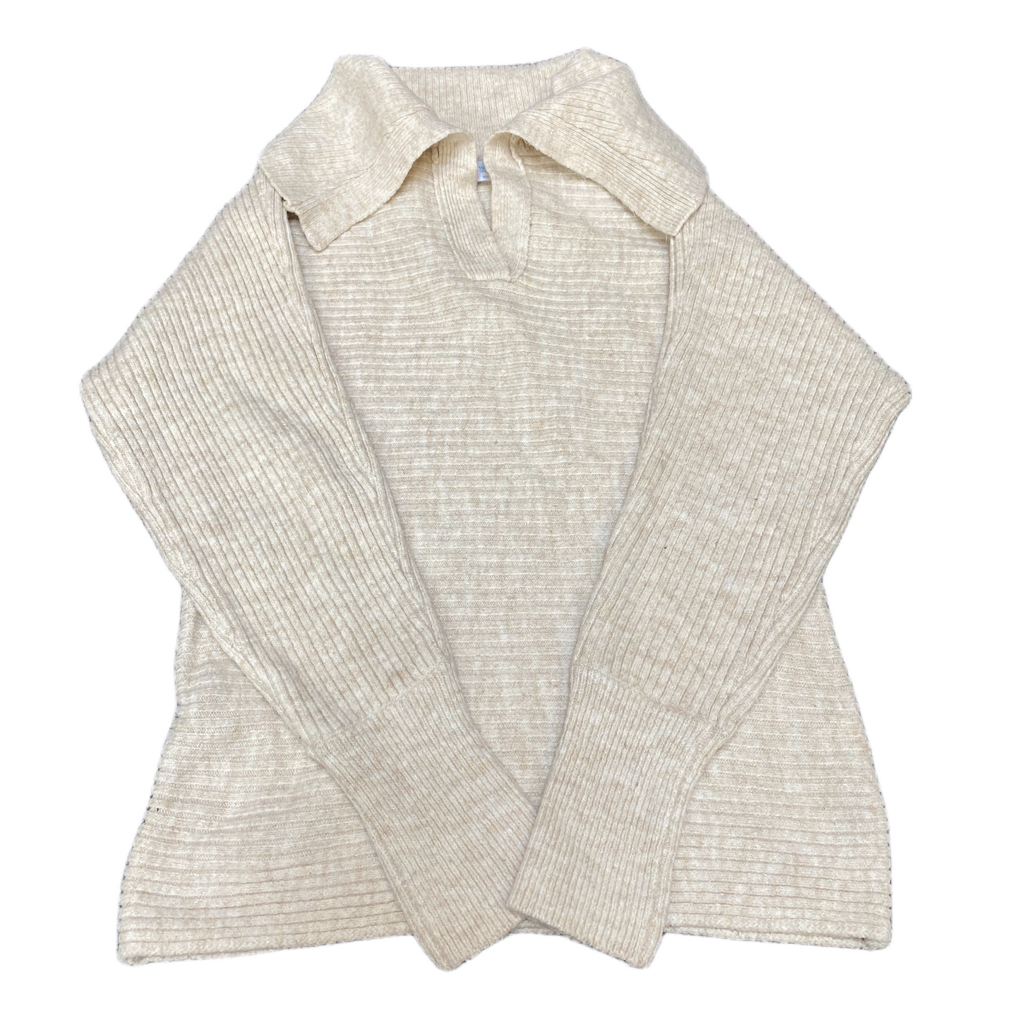 Primark Jumper Girls Small Beige Ribbed Tight Knit Raglan Sleeve Collar Pullover