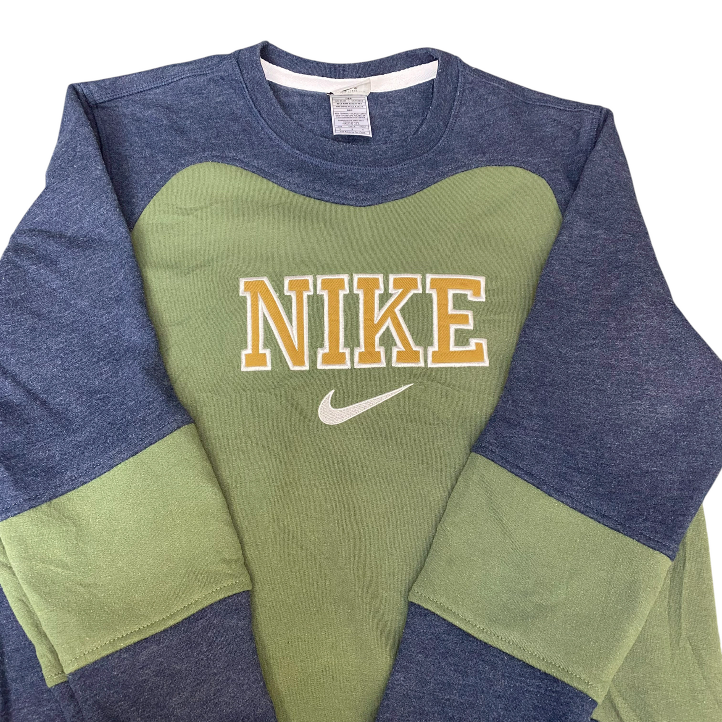 Nike Reworked Sweatshirt Mens S Blue Green Embroidered Spellout Logo Vintage Y2K