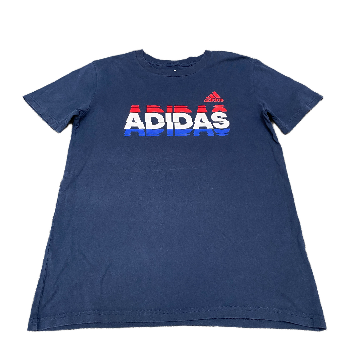 Adidas T-Shirt Boys Large Blue Graphic Print Standard Fit Stretch Crew Neck Tee