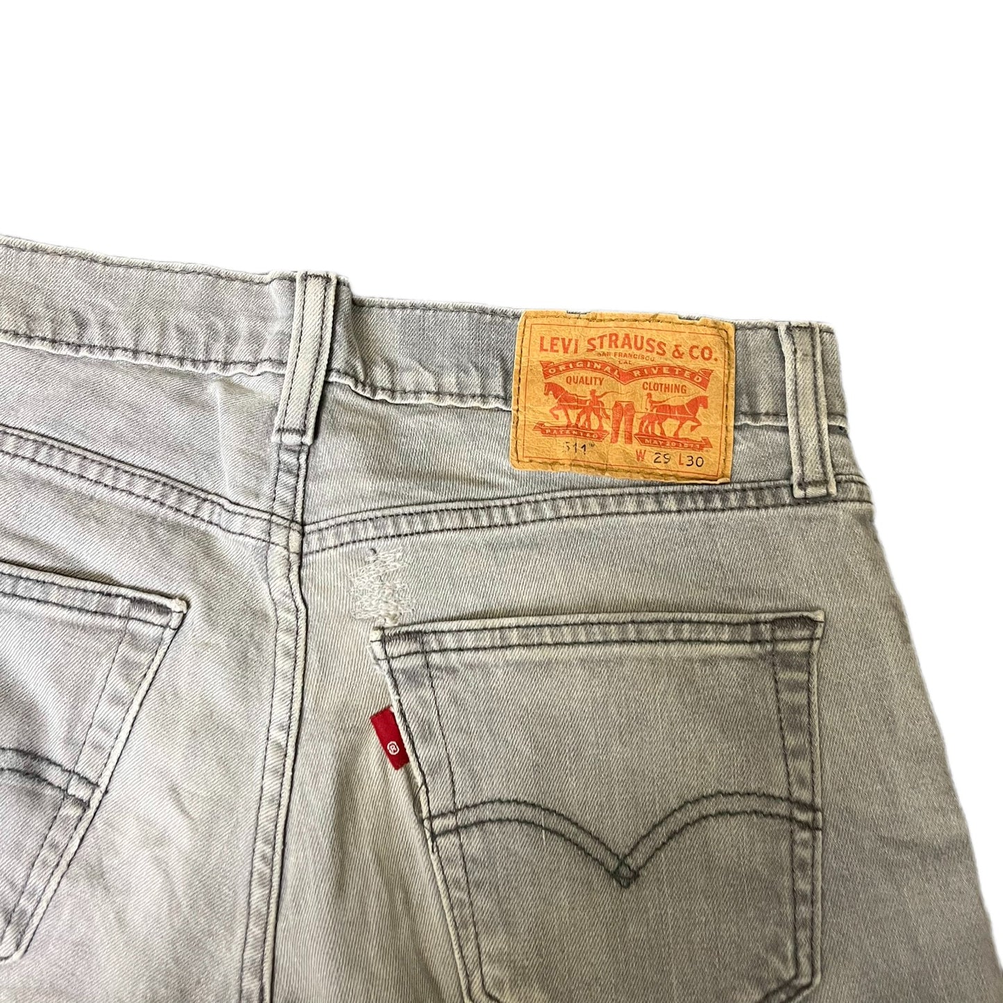 Levi's 511 Slim Fit Jean Shorts Fits as Mens Small 29" Waist Grey Denim Red Tab