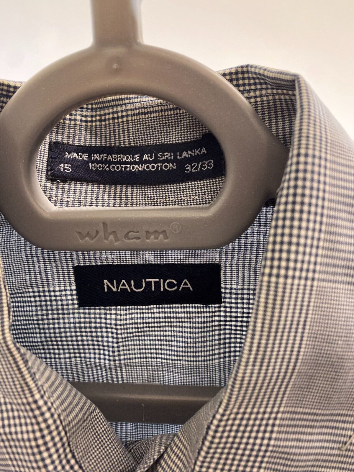 Nautica Dress Shirt Mens Medium Grey Checkered Long Sleeve Collar Button Down