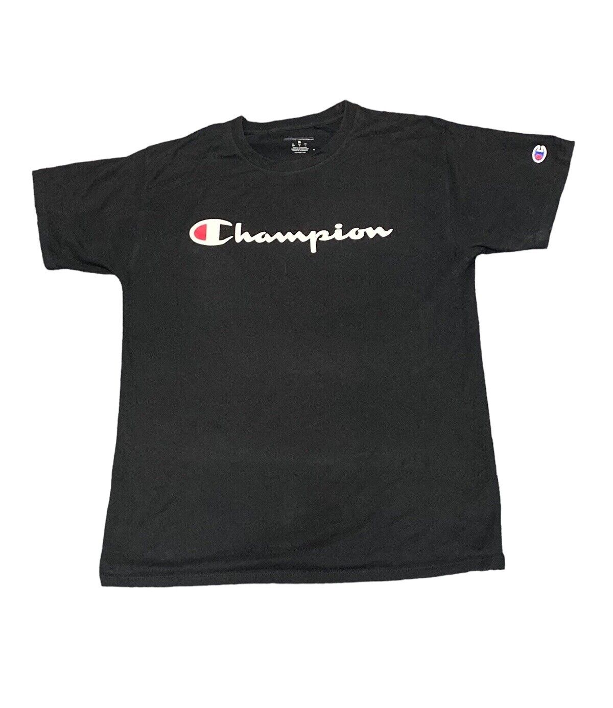 Champion T-Shirt Black Mens M Chest Logo