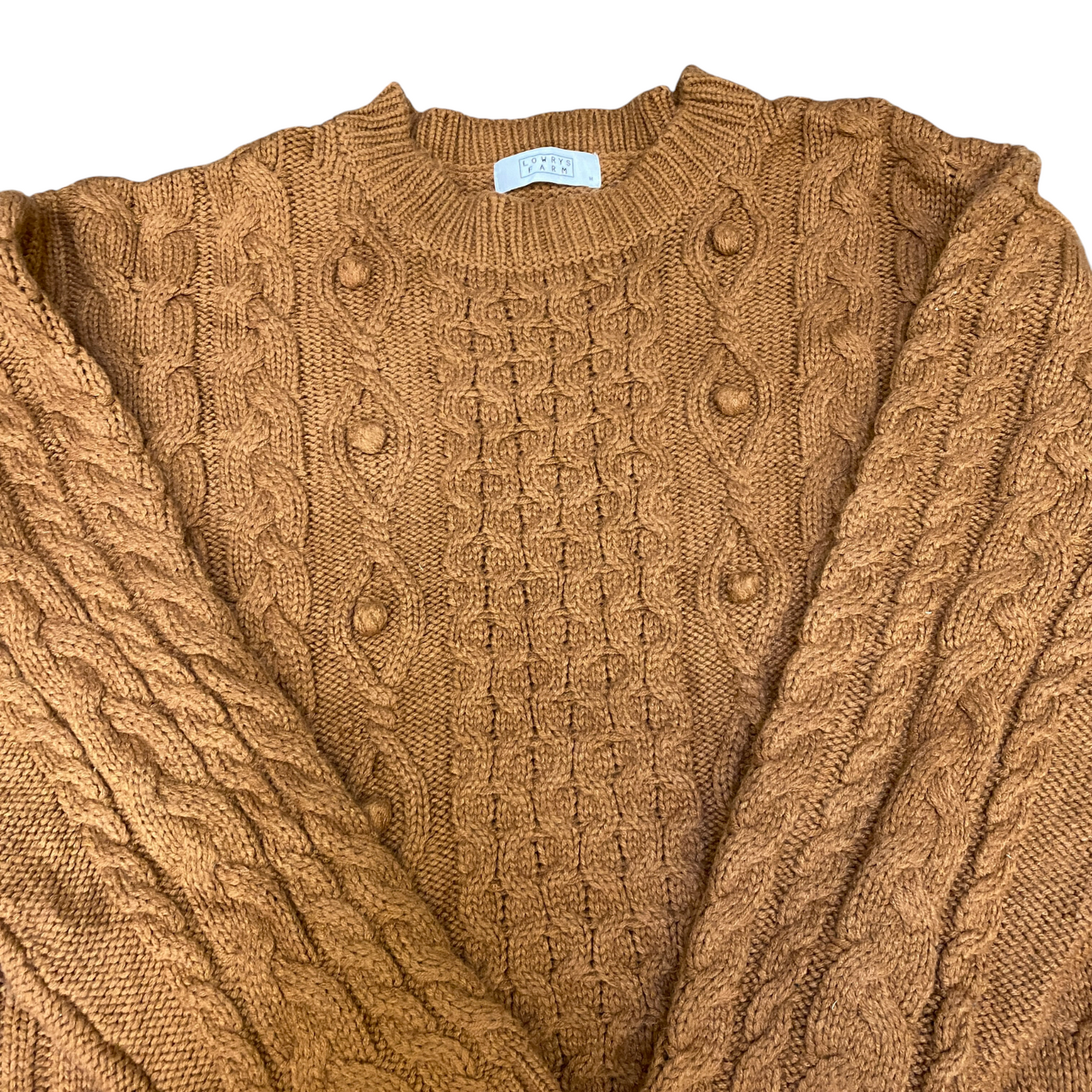 Lowrys Farm Jumper Womens Medium Bronze Cable Knit Bobble Long Sleeve Crewneck