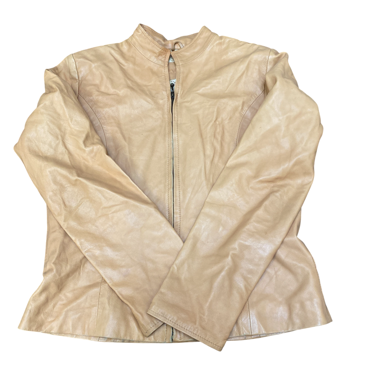 Olyfant Real Suede Leather Biker Jacket Womens Large Beige Long Sleeve Full Zip