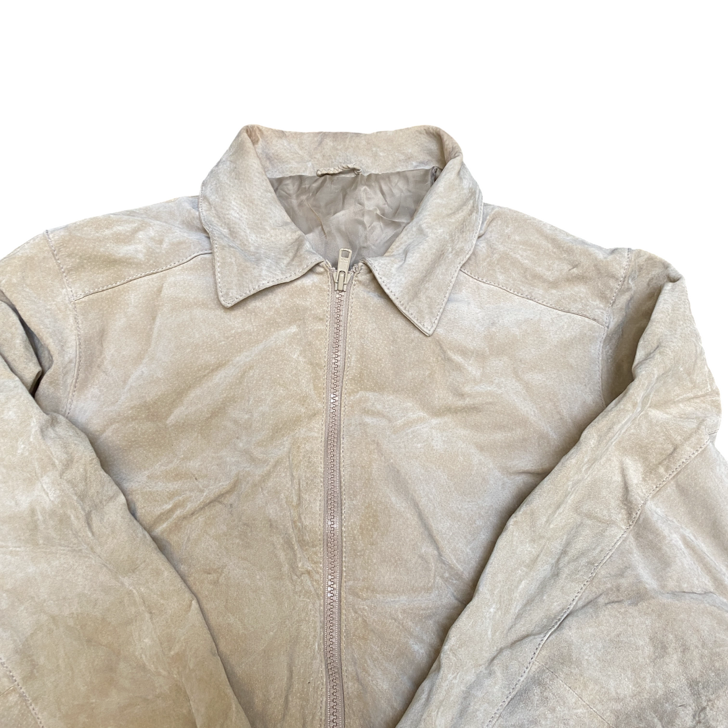 Canda C&A Suede Leather Bomber Jacket Mens Small Beige Lined Collared Full Zip