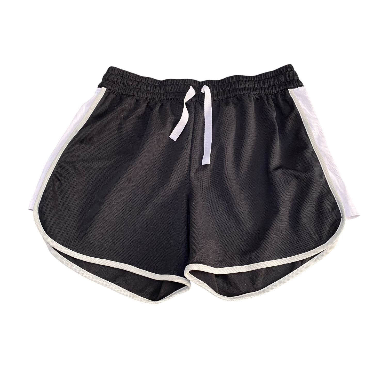 Running Sprinter Shorts Women 30W Black Mesh Athletic Fit Drawstring Dolphin Hem
