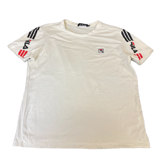 FILA T-Shirt Womens M White Embroidered Logo Short Sleeve Crew Neck Pullover Tee