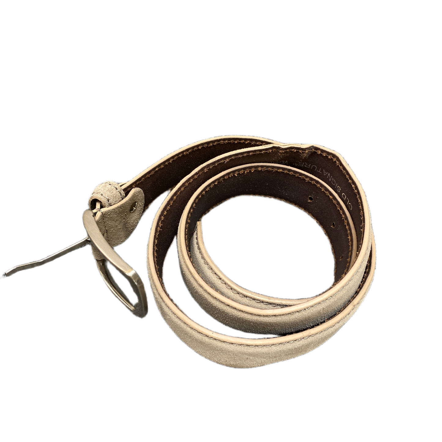 Vera Pelle Waist Belt Mens Beige Suede Leather Silver Pin Buckle 42 inches