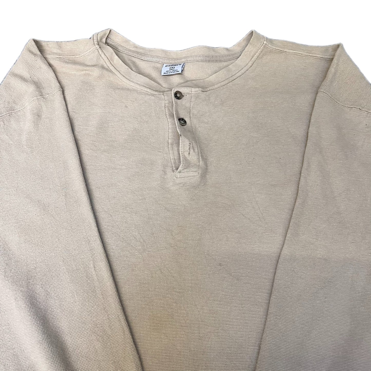 Carhartt Thermal Henley Shirt Mens 2XL Tall Beige Long Sleeve Relax Workwear Tee