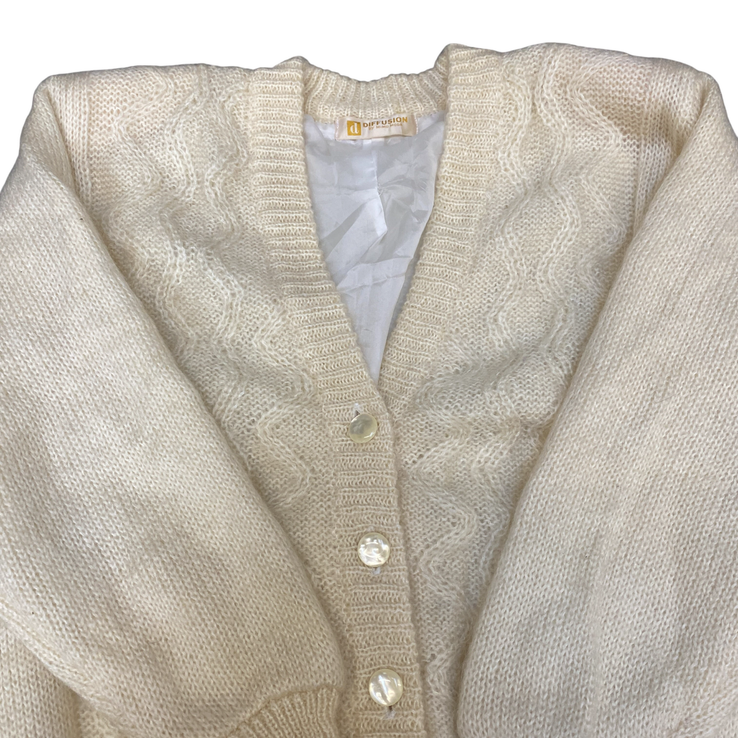 Diffusion by Mimo Moda Cardigan Jumper Womens L Ivory Chunky Knit Button Front