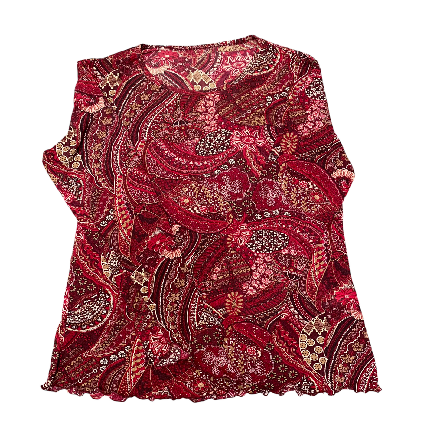 Blouse Top Womens M Red Paisley Print Long Sleeve Round Neck Outdoor Pullover