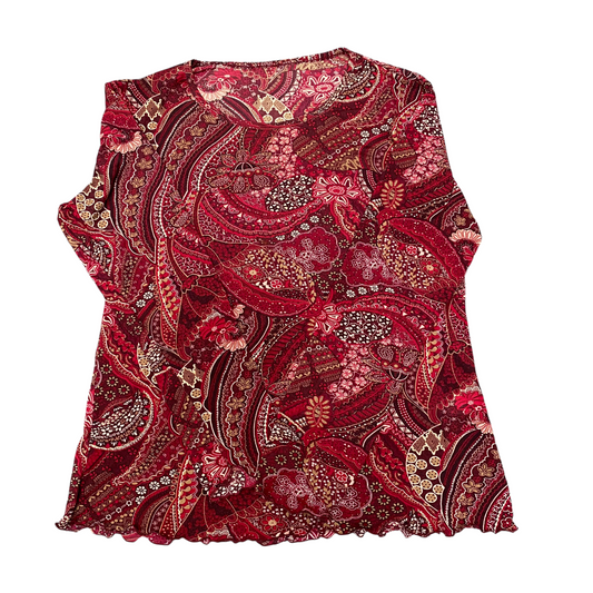 Blouse Top Womens M Red Paisley Print Long Sleeve Round Neck Outdoor Pullover