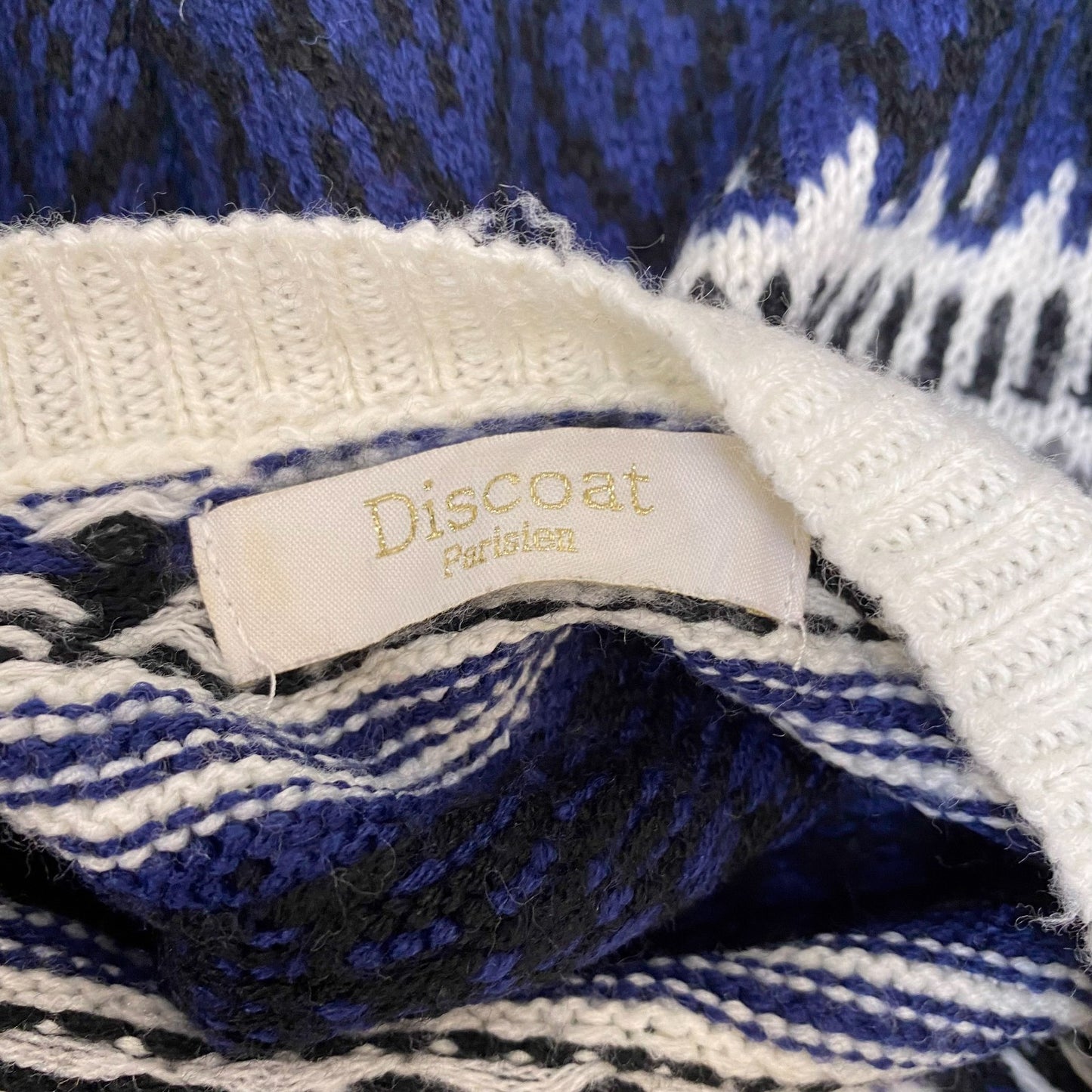 Discoat Jumper Womens Small White Blue Fair Isle Nordic Wool Winter Holiday