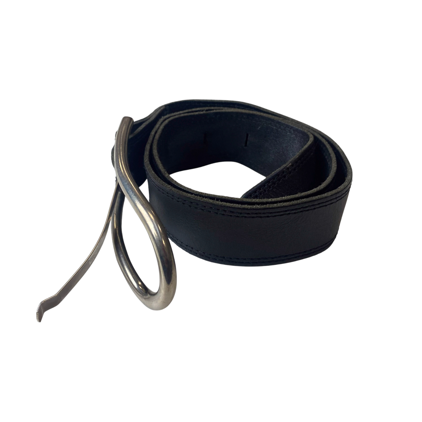 Mens Casual Waist Belt Black Leather Silver Adjustable D-Ring Buckle Size 36 in