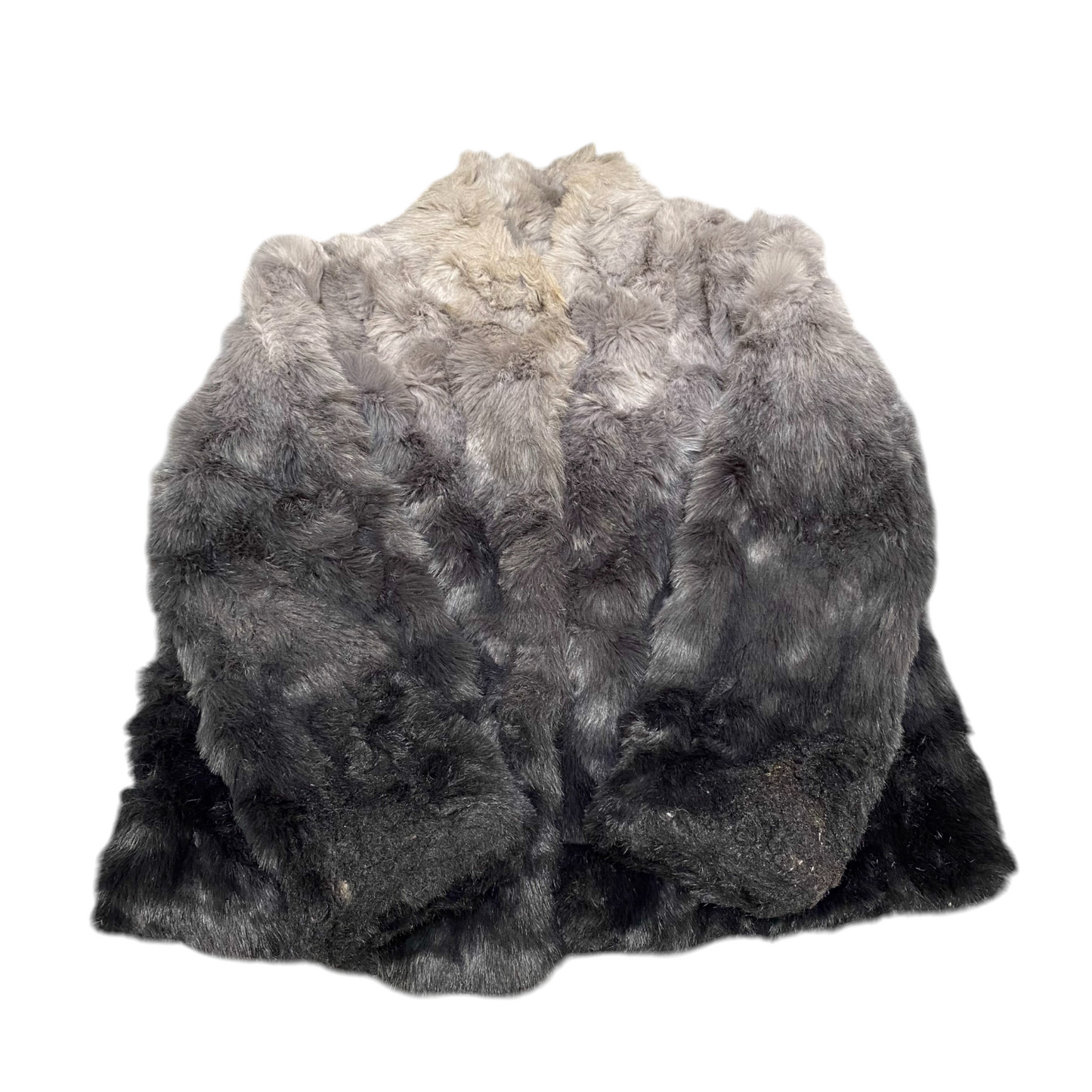 Incognita Faux Fur Jacket Womens Large Grey Dip Dye Lined Long Sleeve Open Front