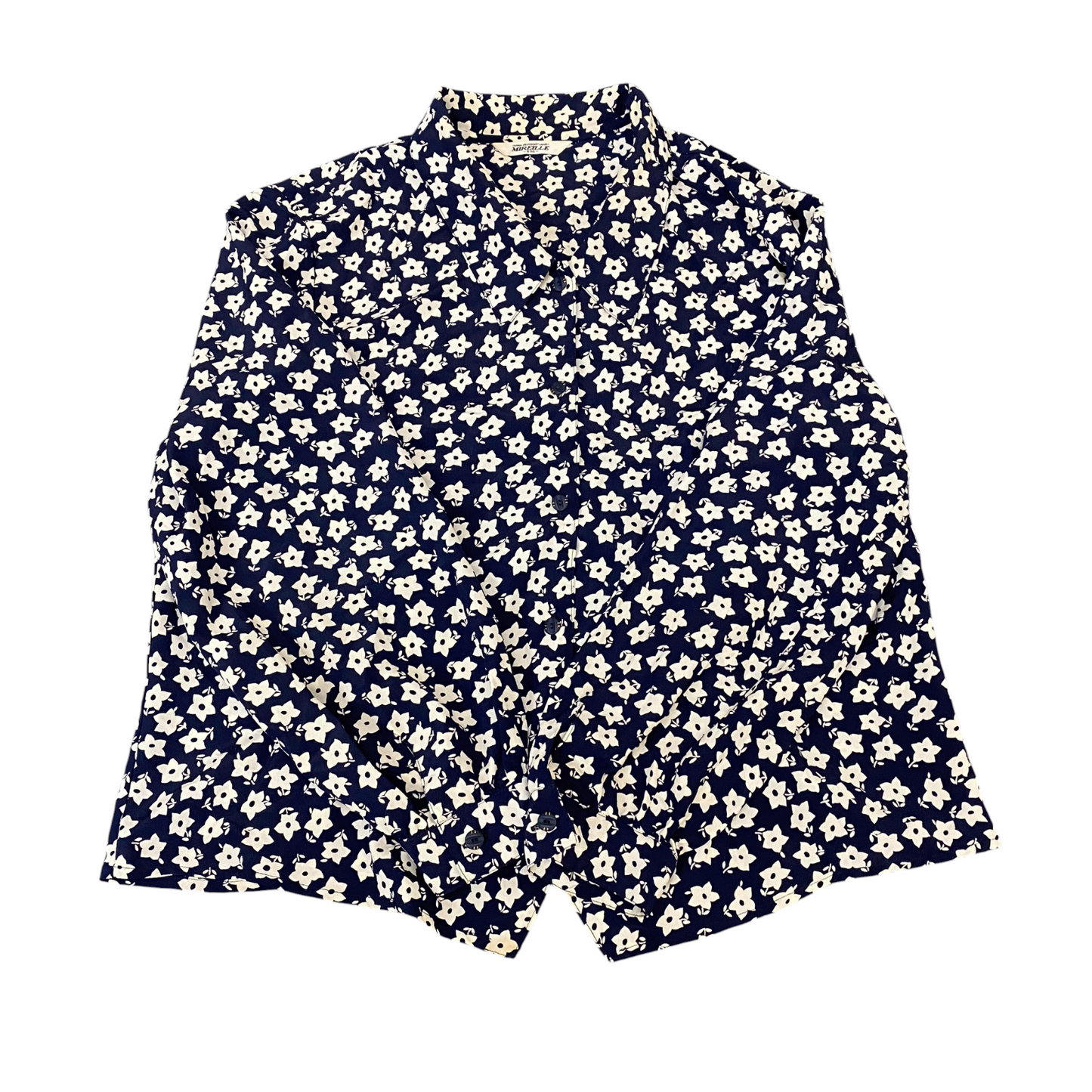 Mireille Shirt Top Womens M Blue White Floral Chiffon Collared Button Down