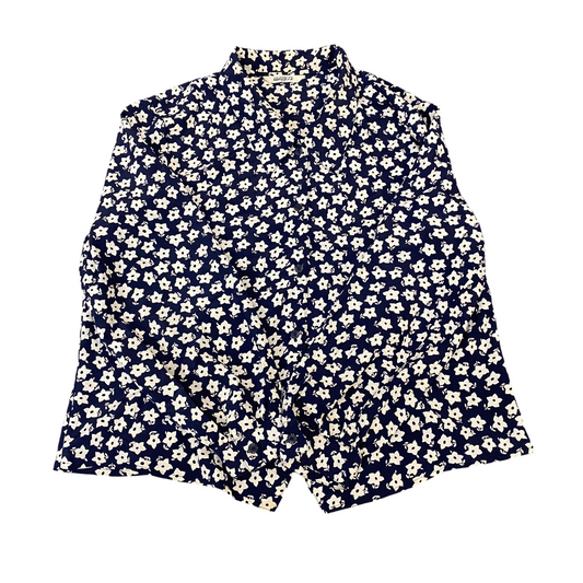 Mireille Shirt Top Womens M Blue White Floral Chiffon Collared Button Down