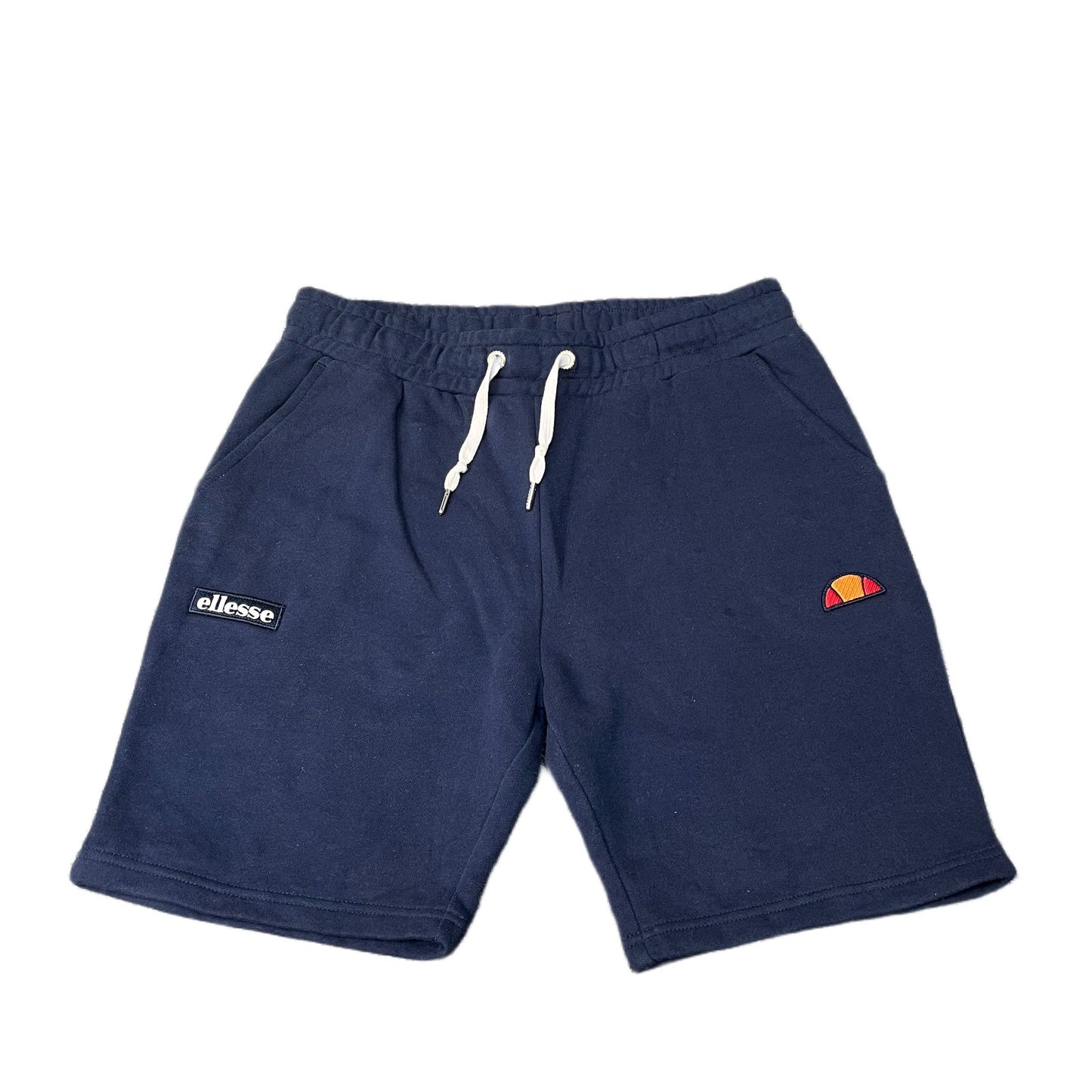 Ellesse Sweat Shorts Mens M 33" Waist Navy Fleece Lined Patch Logo Drawstring