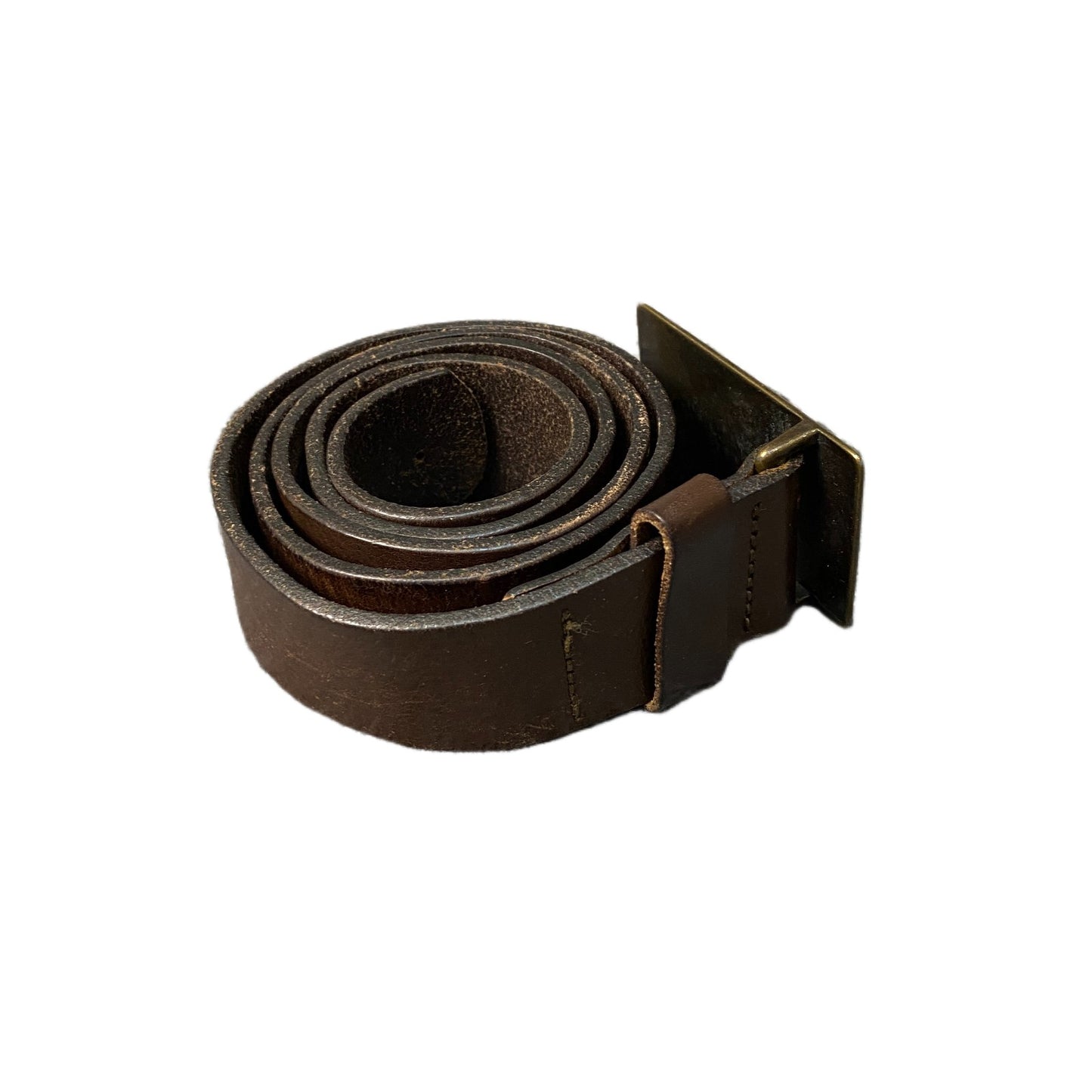 H&M Waist Belt Mens Brown Leather Rectangular Brass Plate Buckle 39.5 Inches