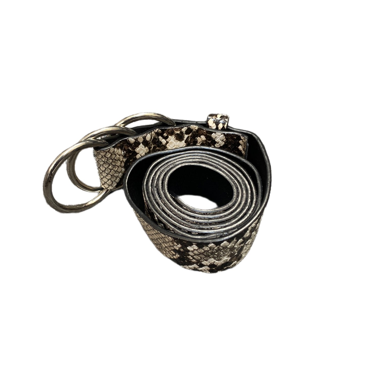 Waist Belt Mens Leather Snake Print Adjustable Double-Ring Buckle 38.5 inches