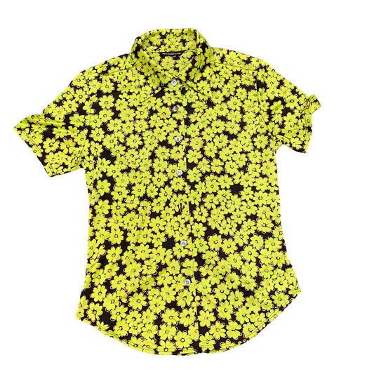 Nice Claup Co. Ltd Hawaiian Shirt Women's S Black Yellow Floral Short Sleeve