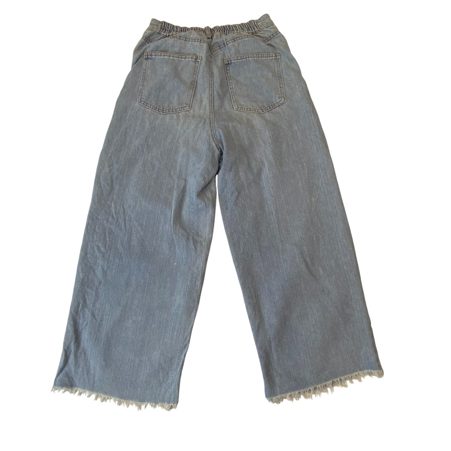 Womens Jeans Small W24 L22 Blue Denim Wide Leg Comfort Fit Raw Hem Outdoor