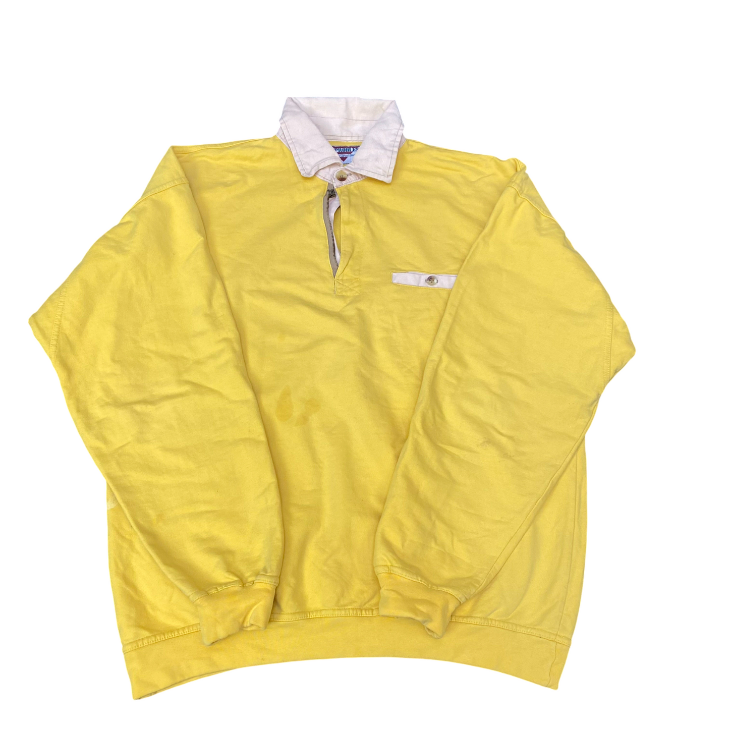 No Problem Sweatshirt Mens Large Yellow Long Raglan Sleeve Collared 1/4 Zip