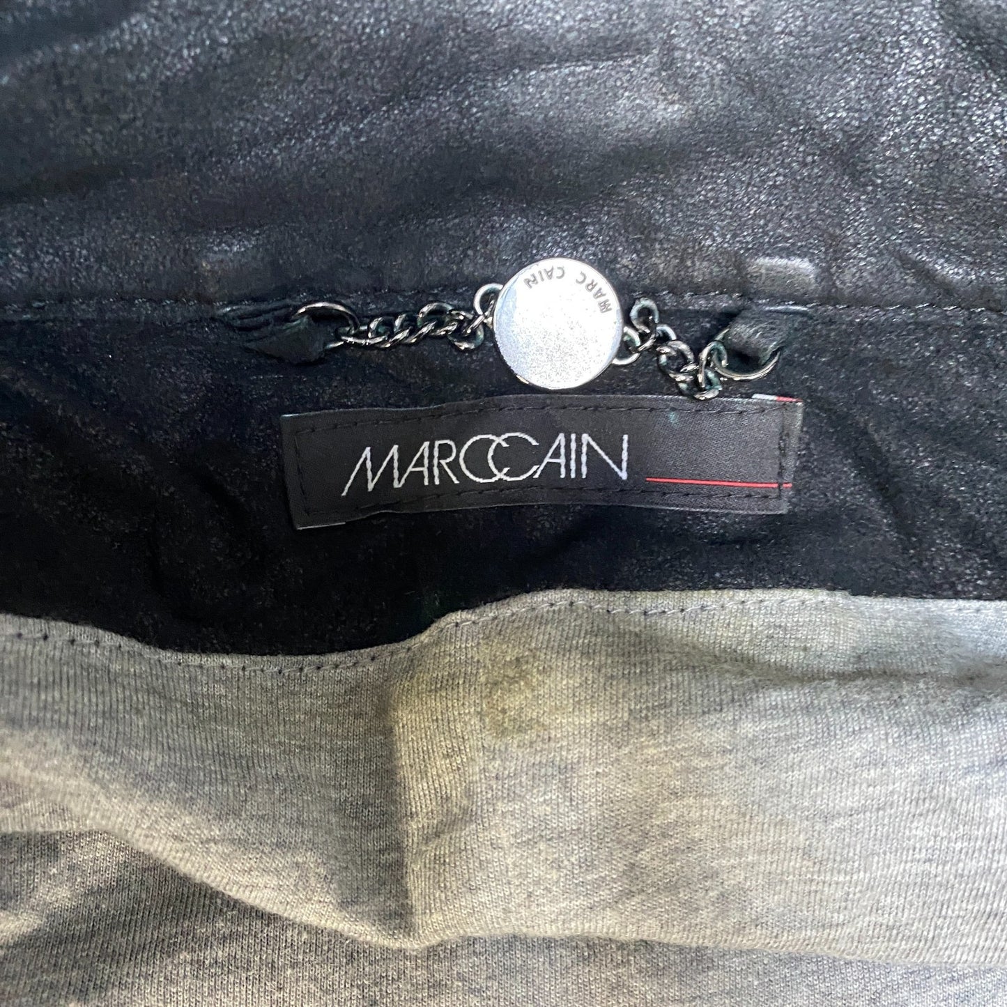 Marc Cain Leather Jacket Womens Medium Black Classic Fit Long Sleeve Open Front