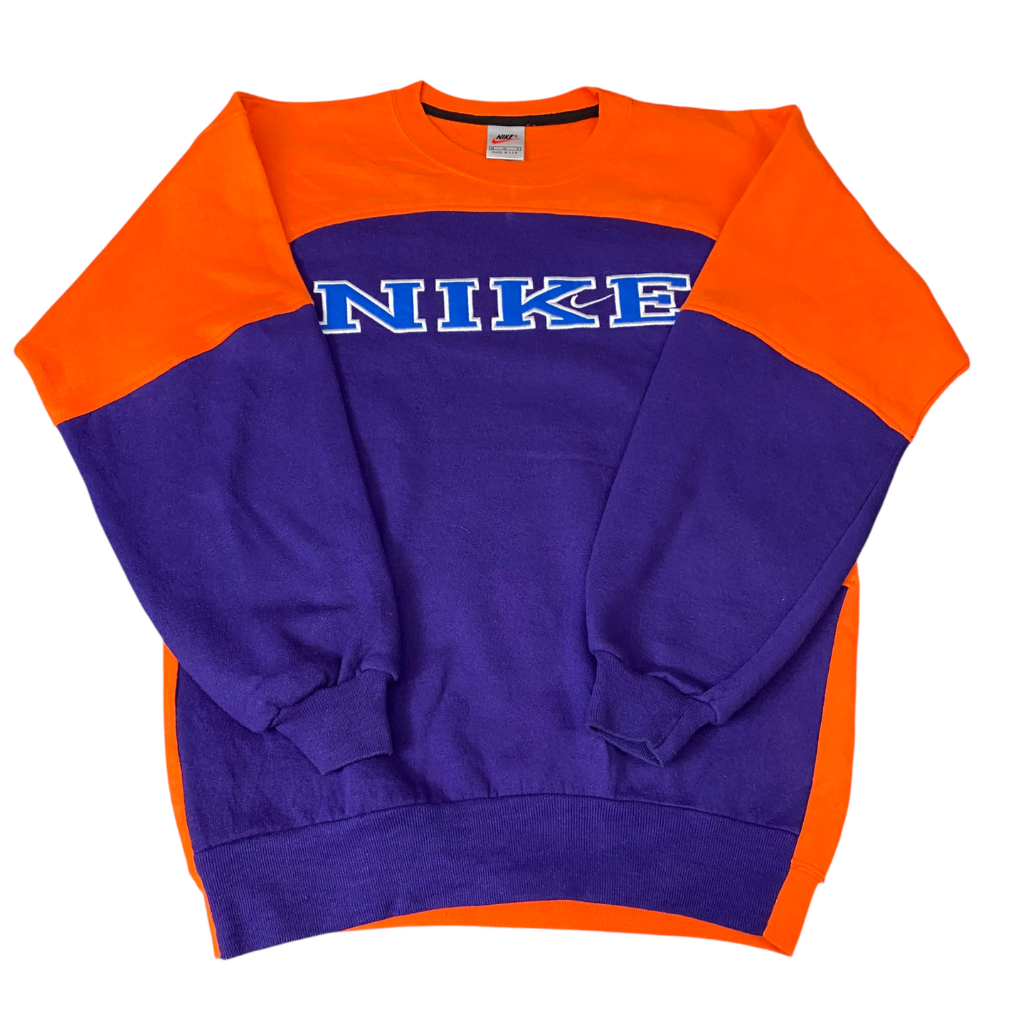 Nike Reworked Sweatshirt Mens M Purple Orange Embroidered Spellout Logo Vtg Y2K