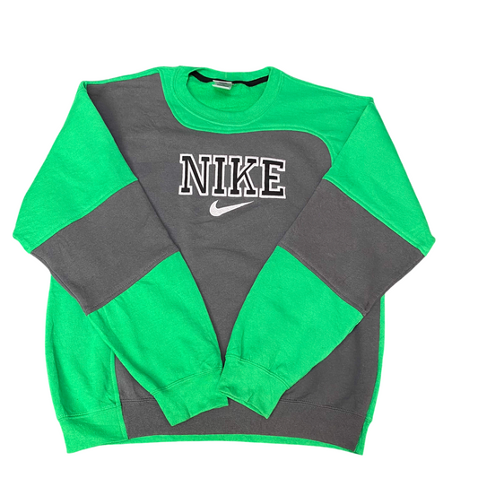 Nike Reworked Sweatshirt Mens Large Green Grey Embroidered Spell Out Logo Y2K