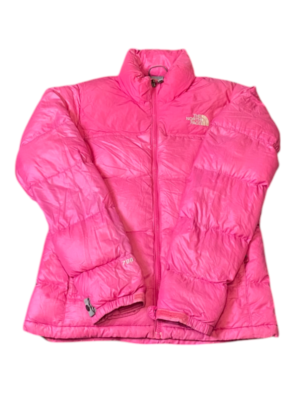 The North Face Nuptse 700 Down Puffer Jacket Women Medium Pink Softshell Zip Up