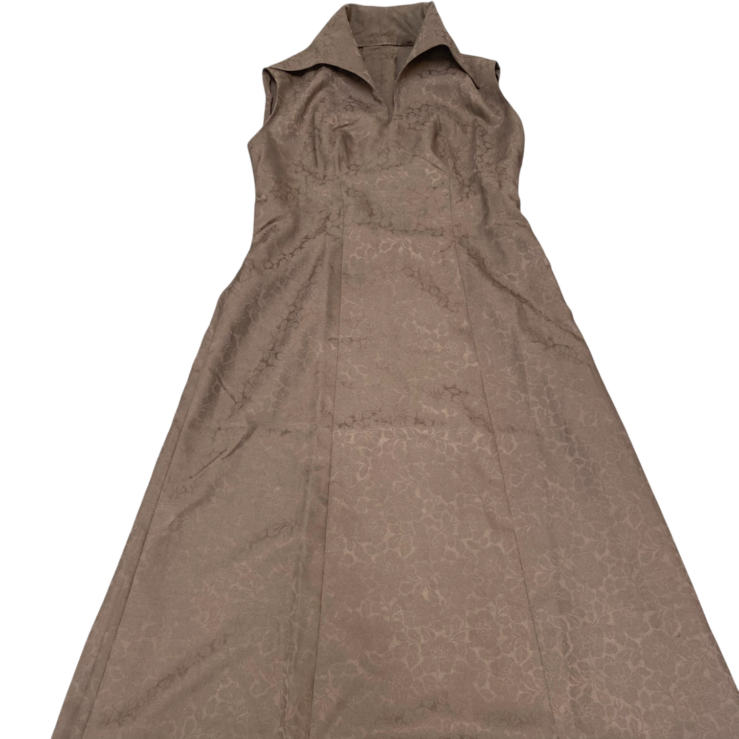 Womens Long Maxi A Line Dress S Brown Floral Sleeveless Collared V Neck Pullover