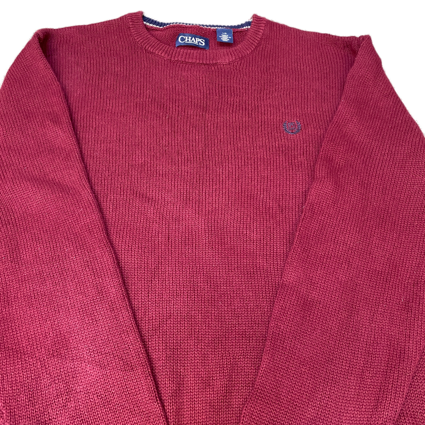 Chaps Sweater Mens Large Red Knitted Ribbed Hem Embroidered Logo Raglan Sleeve