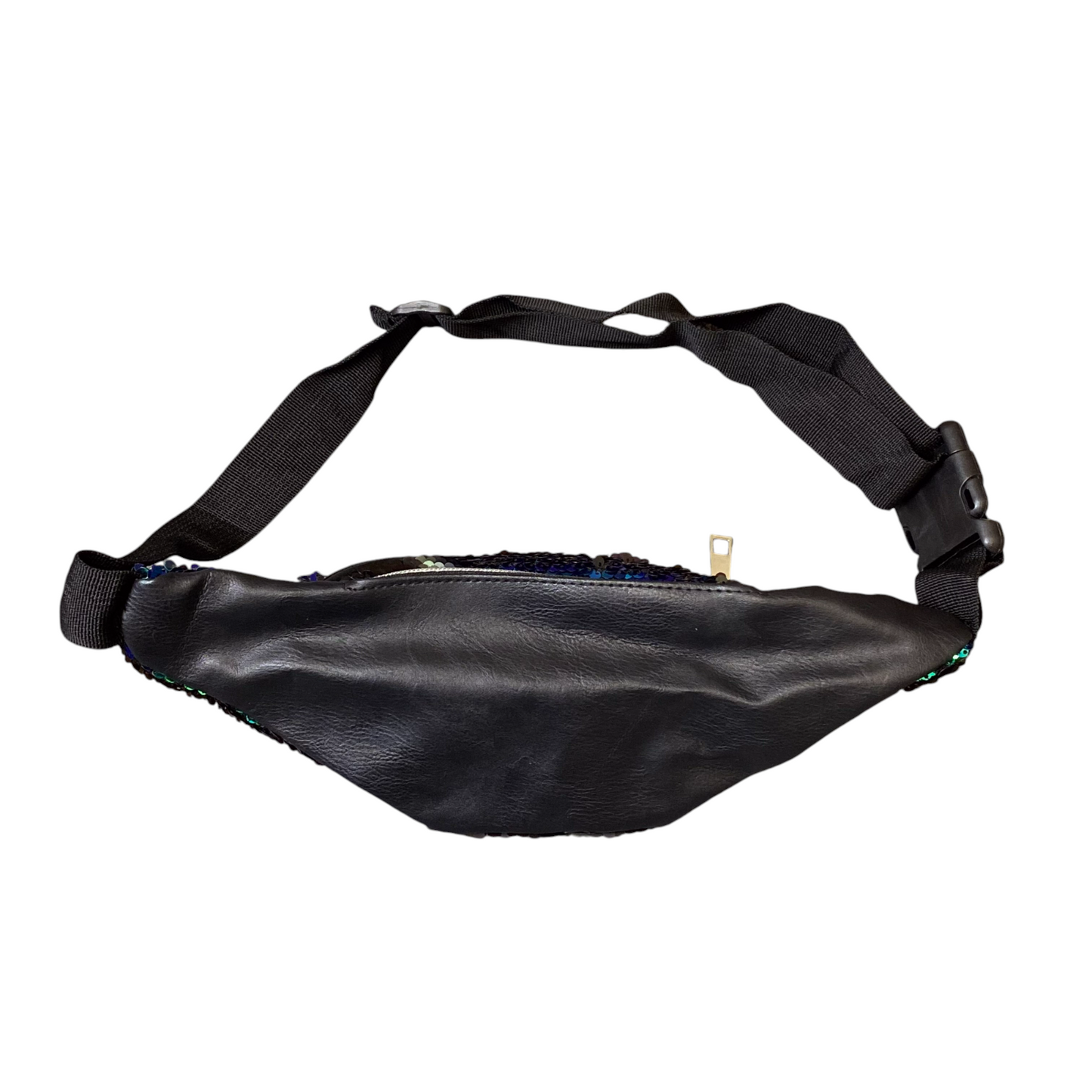 Women Fanny Pack Bum Bag Black Green Sequins Bling Zipper Adjustable Nylon Strap
