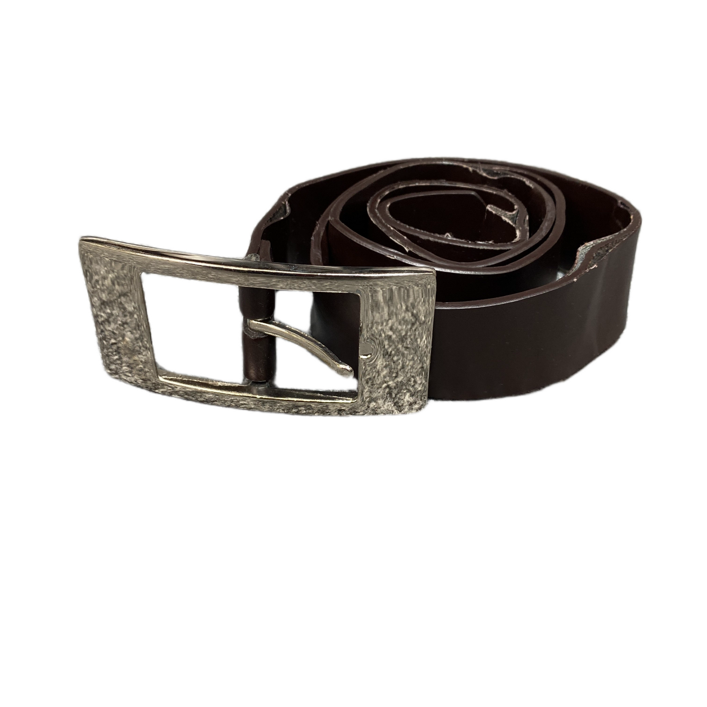 Waist Belt Mens Medium Brown Leather Adjustable Rectangular Buckle 37 Inches