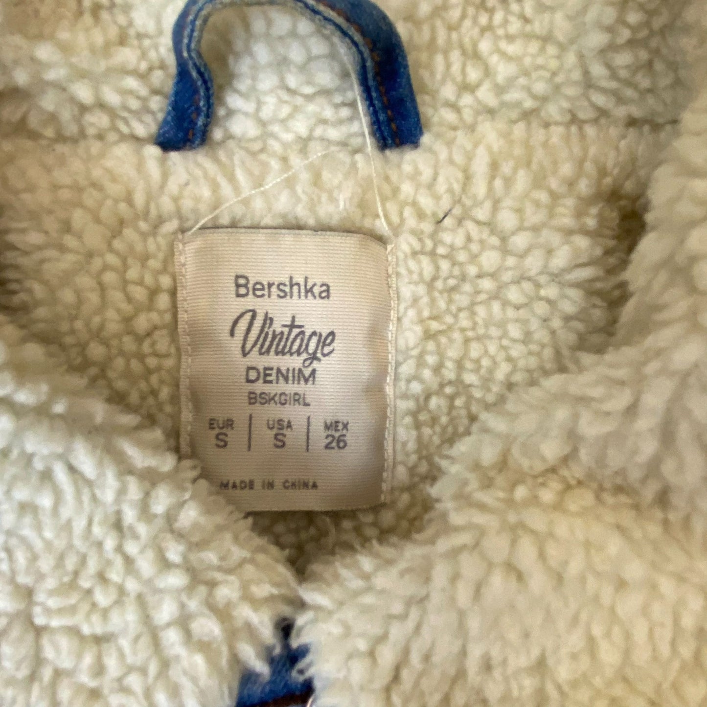 Bershka Vintage Denim Bskgirl Jacket Womens S Blue Sherpa Lined Collar Button Up