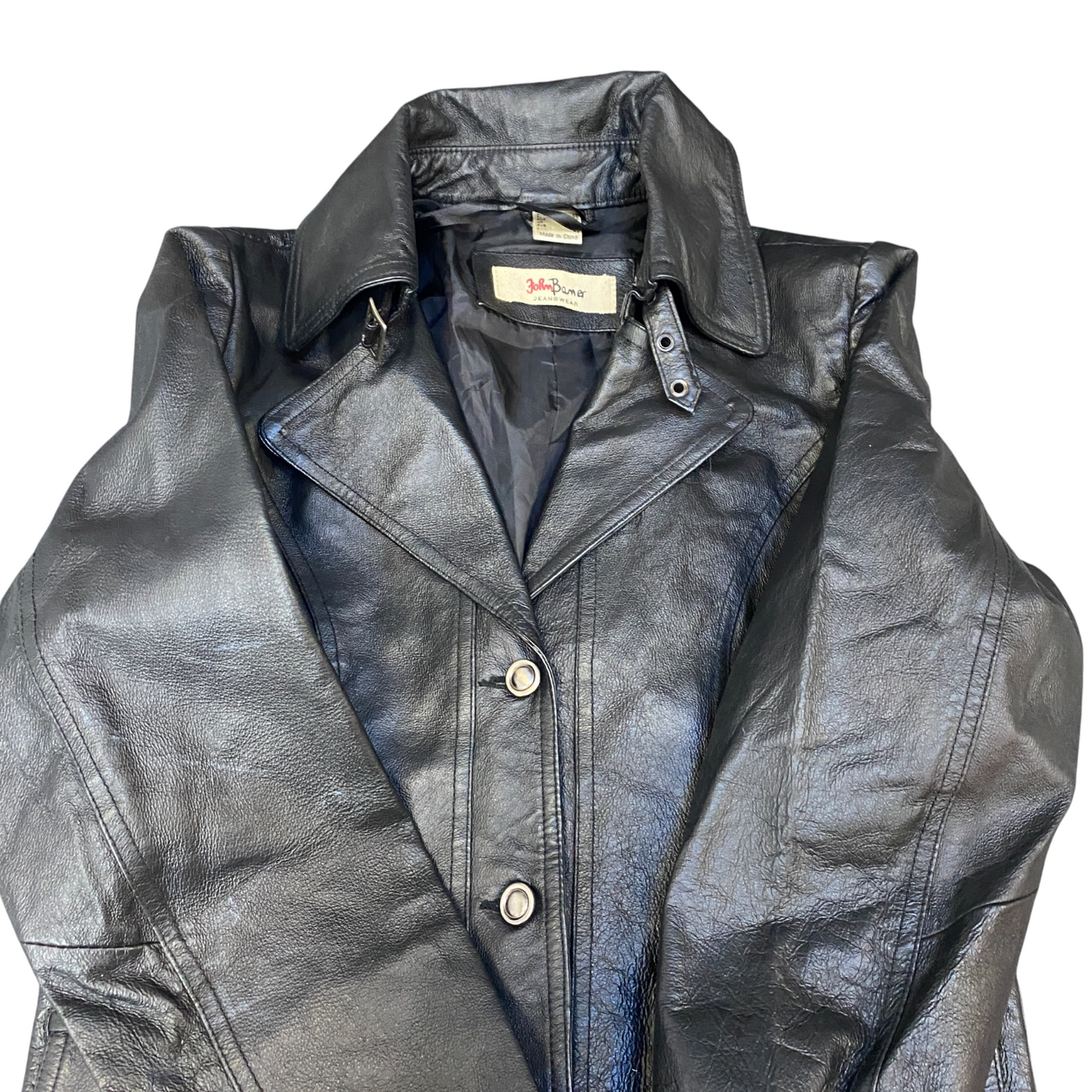 John Baner Real Leather Blazer Jacket Womens Medium Black Collar Single Breasted