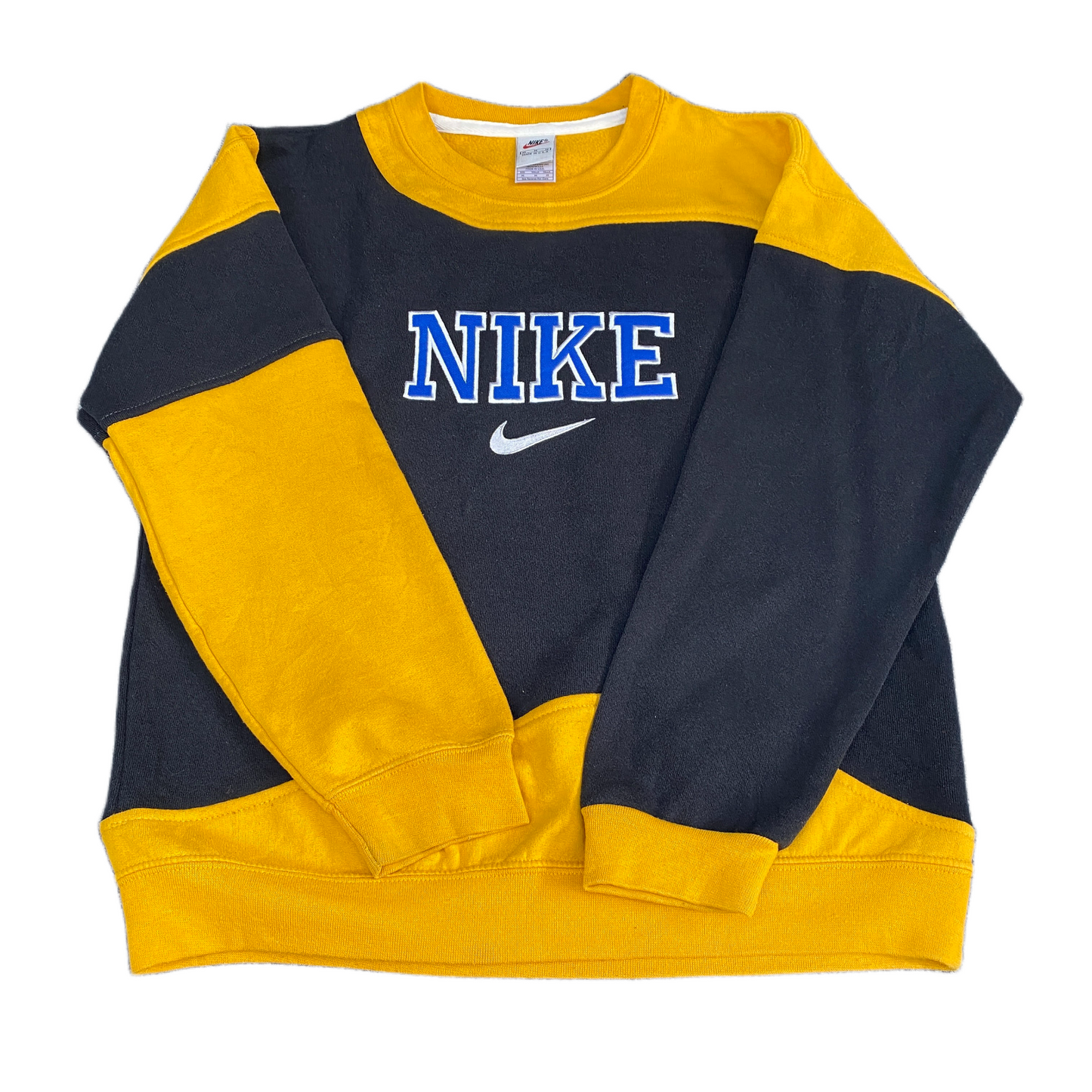 Nike Reworked Sweatshirt Mens M Yellow Black Embroidered Spellout Logo Vtg Y2K