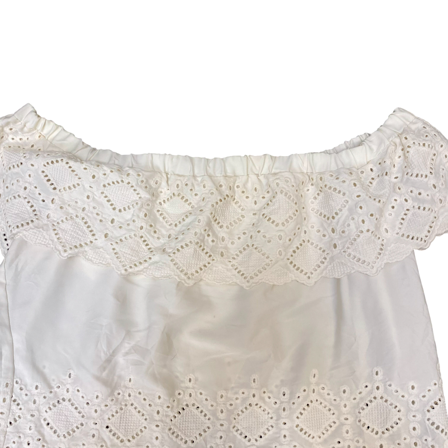 Cropped Blouse Top Womens M White Eyelet Off Shoulder Casual Pullover Outdoor
