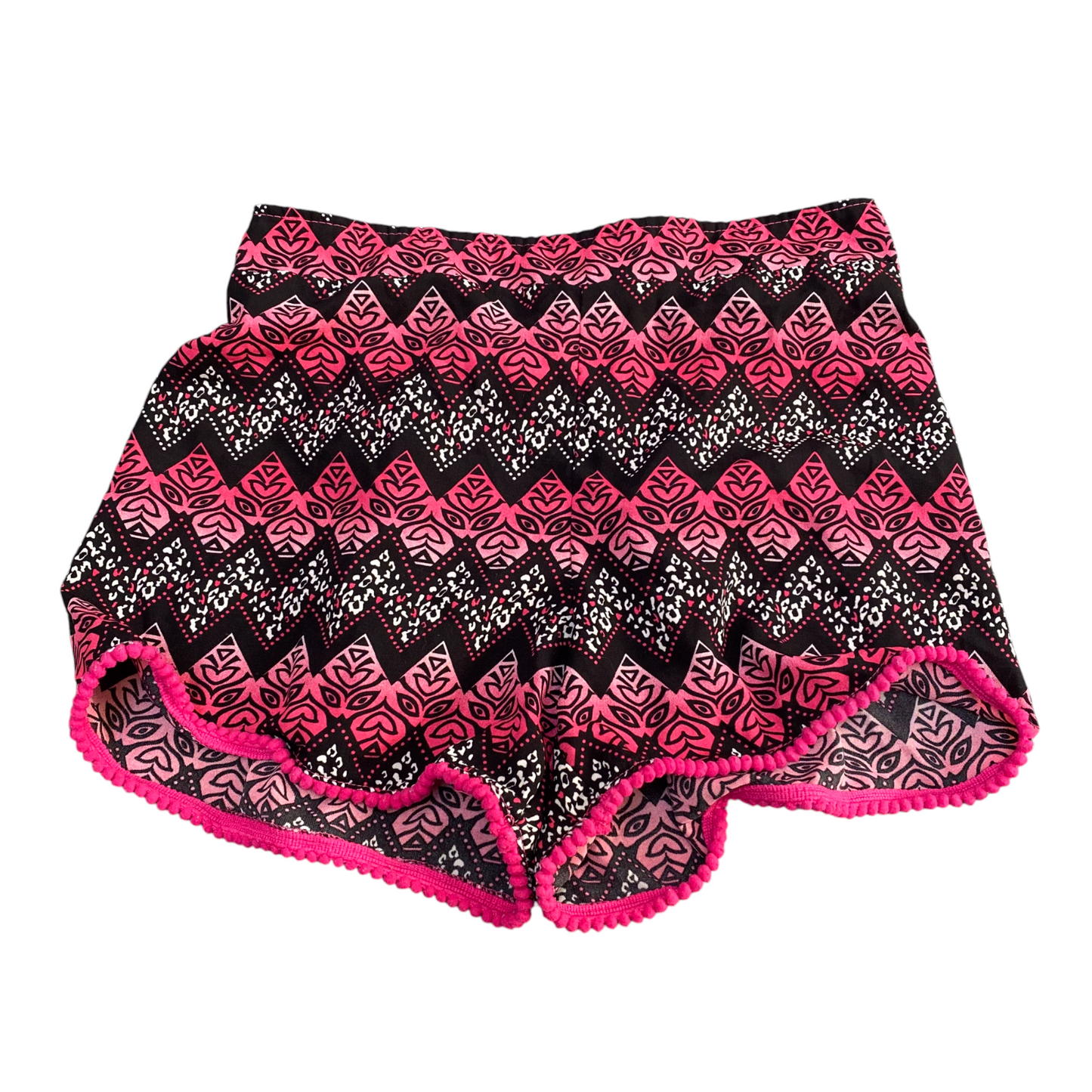 Running Sprinter Shorts Womens Large Black Pink Patterned Pleated Waist Pull On