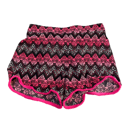 Running Sprinter Shorts Womens Large Black Pink Patterned Pleated Waist Pull On