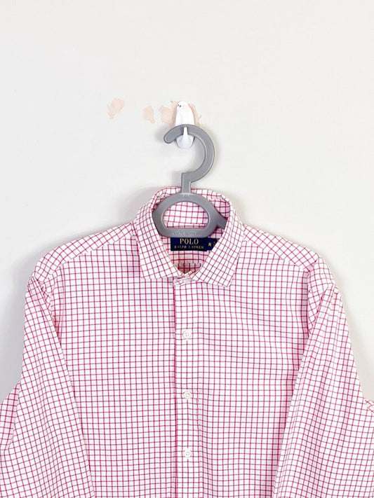 Ralph Lauren Shirt Mens M Pink Checkered Custom Fit Collared Casual Button Down