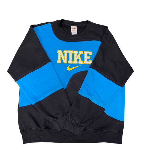 Nike Reworked Sweatshirt Mens M Black Blue Embroidered Spellout Logo Vintage Y2K