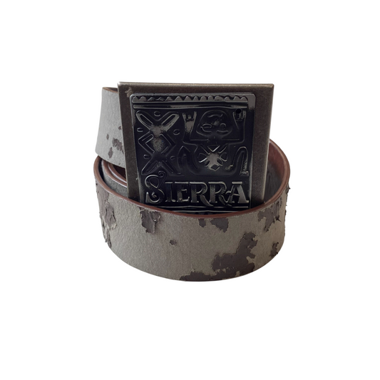 Sierra Western Belt Womens Brown Distressed Leather Embossed Buckle Size 45 in